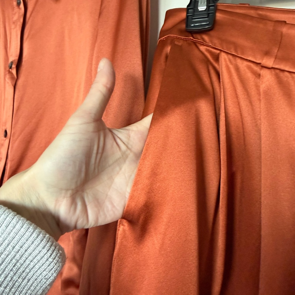 Banana Republic 100% Silk Terracotta Belay Wide-Leg Pants and Button Down - Picture 8 of 15